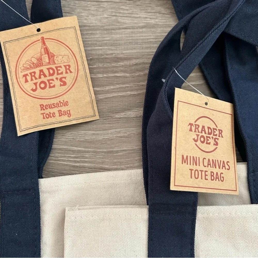 2 New Trader Joe’s Canvas Blue Tote Bags - Picture 4 of 6